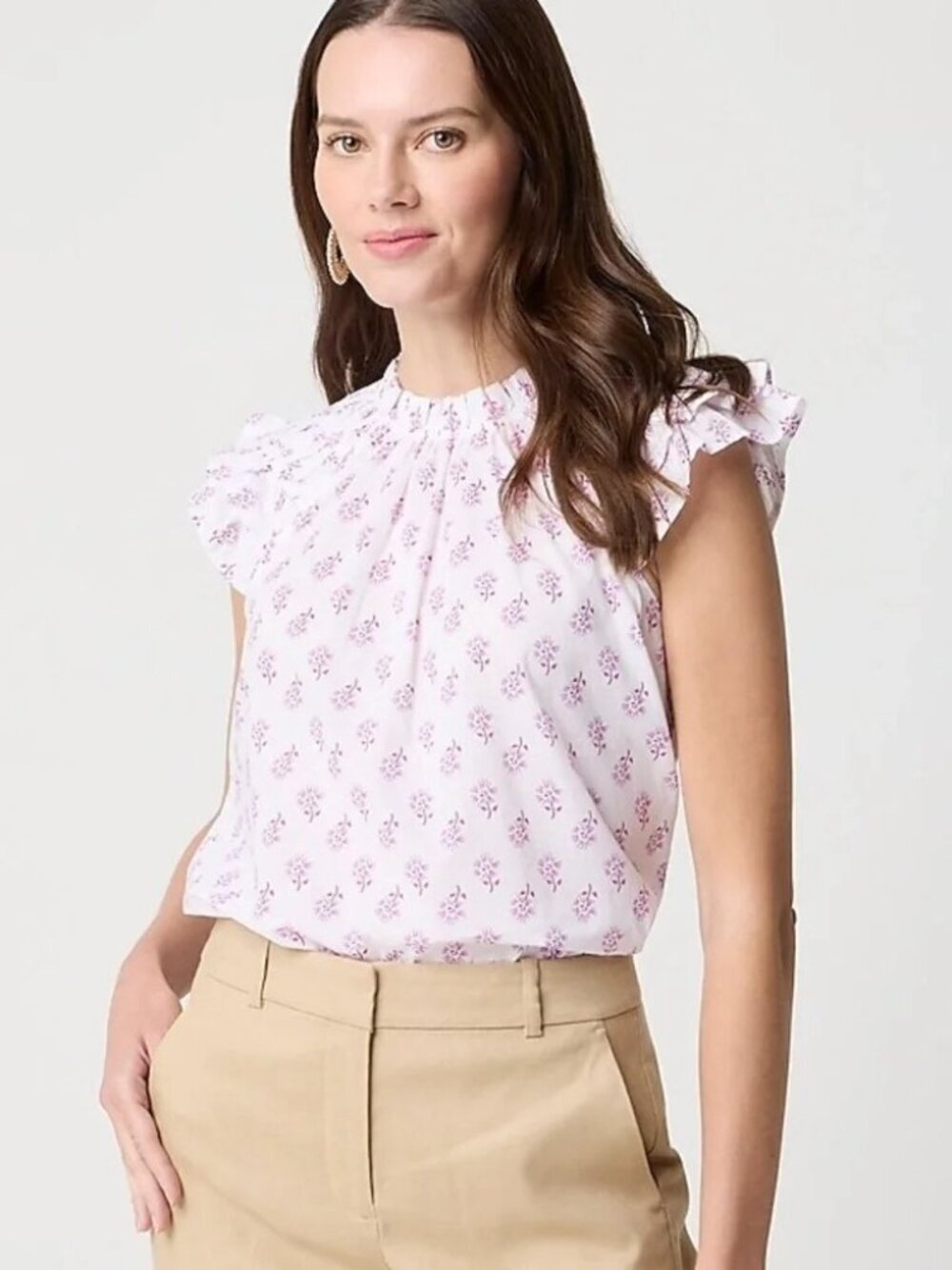 2/$30 J. Crew Flutter-Sleeve Top White Violet Storm XS #A3046